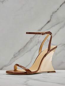 SHUZIA Top-Seller Women's Glamorous Sexy Ankle Strap Wedge Sandals For Christmas Valentine's Day Summer Shoes - Brown - View 3