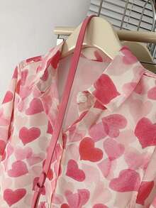 GlowEve CURVE Plus Size Women Summer Heart Pattern Long-Sleeve Shirt,Blush Pink,Autumn,Casual,Formal,Wedding Ninang Commute Valentine's Day Birthday Daily Tops Fall - Pink - View 3