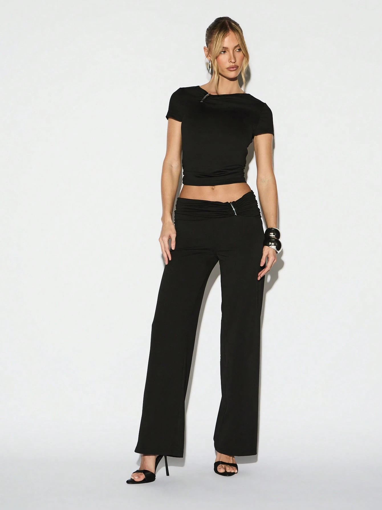 KIZN Asymmetric Neckline Crop Baby Tee