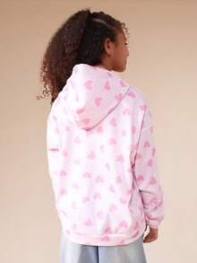 SUMWON Cute Heart Print Hooded Sweatshirt Cozy Pullover Top For Everyday Casual Wear Comfort Style Vacation - Pink - View 2
