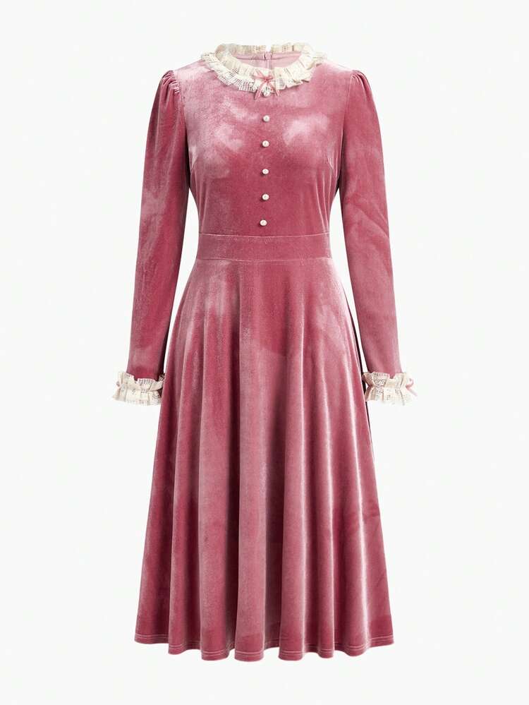 FRILL TRIM BOW DECOR DRESS WOMEN OUTFIT