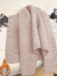 Franclia 时尚法式优雅短款棕色圆领长袖女式外套，秋冬款