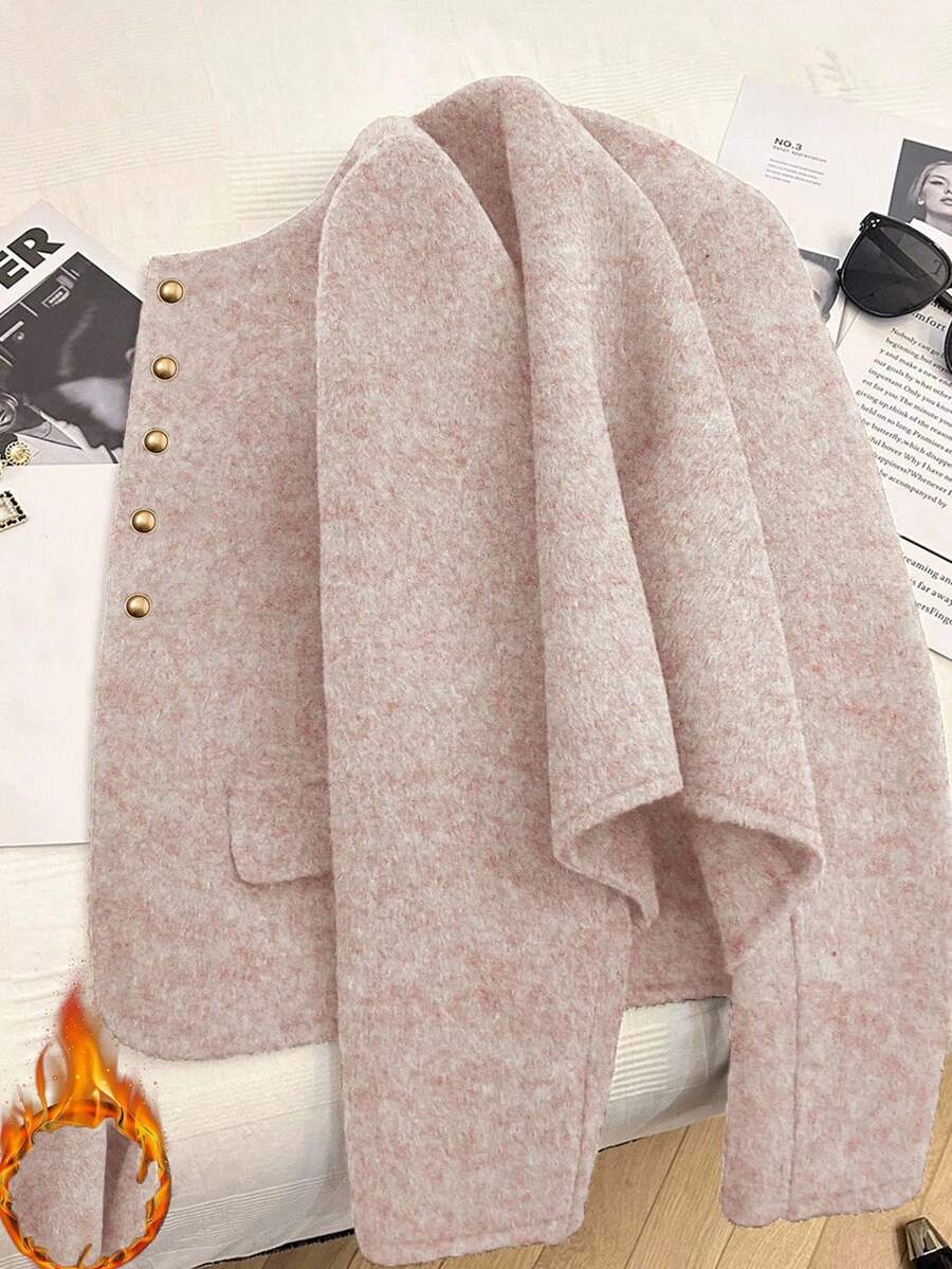 Franclia 时尚法式优雅短款棕色圆领长袖女式外套，秋冬款