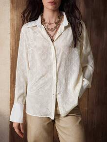 Zovinel Chemise à manches longues Uhlyn, design français élégant, jacquard résistant aux rides. Imprimé texturé minimaliste de luxe, pour un port casual, quotidien et en soirée