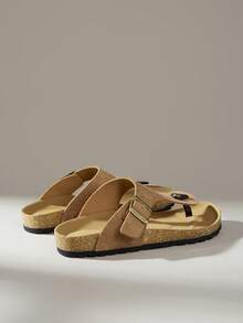 Solecia Women's Fashionable Casual Buckle Detail Post Toe Flatform Sandals, Summer - Khaki - View 4