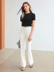 MOTF PREMIUM 女性珍珠鑲嵌裝飾t恤 - 黑色 - 查看 9