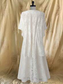 Flirla High-End Luxury French Lace Dress, New Fashion Elegant V-Neck Flare Sleeve Dress, Formal Party Evening Gown, Birthday Dress - Apricot - View 2