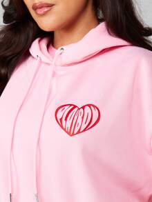 Missguided x Playboy 心形印花套头连帽衫，带中央口袋和抽绳，长袖，休闲舒适，居家休闲，情人节粉色卫衣 - 粉色 - 查看 4