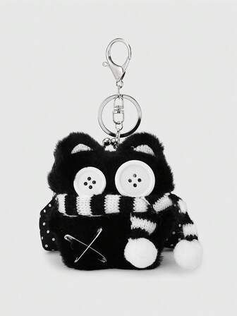 Kawaii 1 pezzo Portamonete carino a pois neri a forma di gatto, piccola borsa porta carte, può essere usato come decorazione pendente