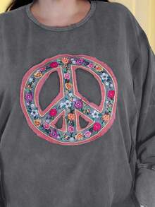 Pretty and Ole Sweat-shirt ample décontracté avec broderie florale, fente ouverte, épaules tombantes, automne, grande taille