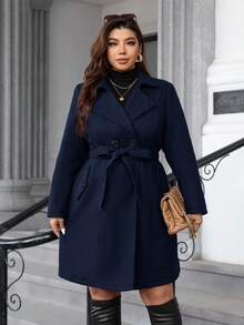 Ellevyn 大码女式时尚双排扣羊毛腰带，冬季