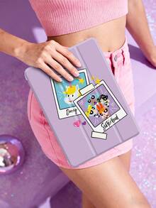THE POWERPUFF GIRLS X SHEIN 1个可爱卡通iPad保护套，高端质感，柔软防摔硅胶材质，带折叠支架，完美礼物。兼容iPad 10代/iPad Air 7代（11英寸）/iPad Air 5/Air 4（10.9英寸）、iPad Air 6代（11英寸），带笔槽，支持自动睡眠/唤醒功能，时尚保护套 - 彩色 - 查看 9