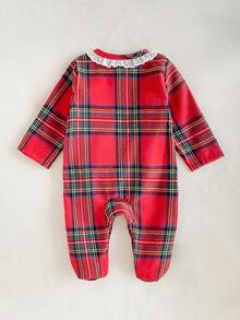 Newborn Cute Long Sleeve Footed Romper, Sweet Red Fall Winter - Red - View 2