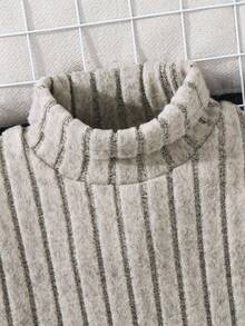 SHEIN 男童休闲舒适针织高领长袖上衣 - 杏色 - 查看 3