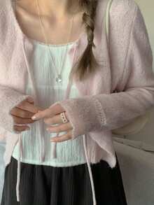 DAZY 前后双面蝴蝶结轻薄女式毛衣 - 淺粉色 - 查看 8