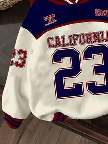 男童休闲简约时尚，保暖舒适，经典学院风，23号图案，美式复古，宽松舒适日常针织长袖卫衣，适合秋冬季穿着 - 彩色 - 查看 4