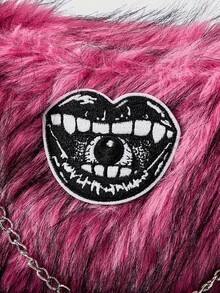 ROMWE Goth 1 Cute Button Plush Bag Handbag Autumn And Winter Niche Shoulder Armpit Bag Casual Handbag (Need To DIY, Including Material Package)