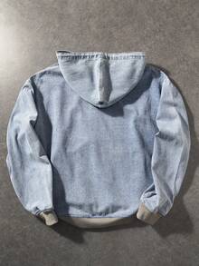 ROMWE MEN Casual Men's Vintage Hooded Punk Drawstring Loose Denim Jacket - Blue - View 2