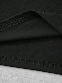 Resyla Camiseta de mujer casual de cuello y puños con contraste y estampado, de cuello redondo - Negro - Ver 3