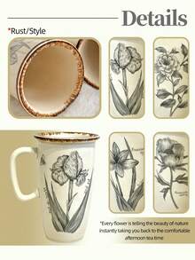 1个复古花卉陶瓷马克杯，大容量咖啡/果汁/牛奶杯，适用于办公室