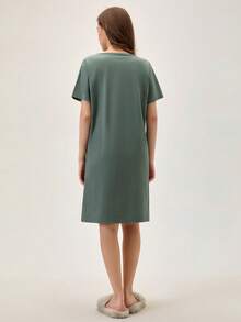Women Contrast Colour Cute Animal Prints Basic Homewear Sleepdress - Green - View 2
