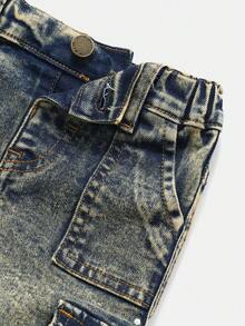 Pantalones vaqueros azules de bebé niño con bolsillo de carga, estilo vintage desgastado y elástico, para otoño e invierno, uso casual y versátil, ropa de calle, Navidad, Año Nuevo, Acción de Gracias