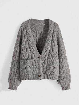Handmade Retro Textured Deep V Loose Knit Cardigan