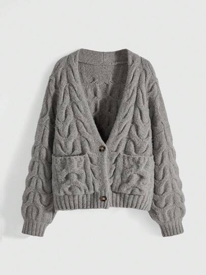 Handmade Retro Textured Deep V Loose Knit Cardigan