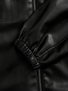 EASEVO 加大码男士休闲时尚街头风PU皮革拼接口袋拉链夹克，秋季款 - 黑色 - 查看 8