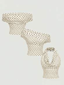 SHEIN MOD Women's Elegant Polka Dot Mesh Versatile Camisole, Summer,Summer Holiday Outfits - Apricot - View 11