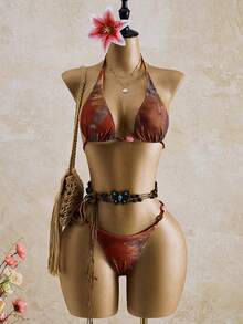 Bellisia Women's Beach Bikinis Summer 2026 Women's Tie-Dye Earthy Tone Beaded Bikini Vacation Latin Hottie Set Brown Vacation Outfits Women Beach Outfit,Women's Beach Bikinis Summer 2026 Summer Outfits For Women Beach Dress  Beach Outfits For Women Elegant Casual Summer Holiday Outfits  Vacation Outfits For Women Boho Bikini Set Brown Bikini Set Western Bikini Western Bathing Suit Western Swimsuits - Multicolor - View 9