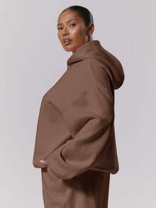 MUSERA Plus Size Fleece Hooded Sweatshirt , Winter, Back To School, Cute, Everyday, Casual, Coffee Club Curve Spring - Chocolate Brown - View 3