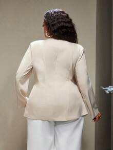 Truni Elyhuante_03 Plus Size Solid Color Tie Side Blazer In Fall/Winter, For Pear Triangle Body Shape - Black - View 2