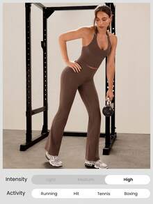 GLOWMODE 31" PeakBum Powersculpt™-Air Play The Flare Sweat-Wicking Cool Feel Butt-Lifting Leggings High Impact Workout Running Training Fall Winter - Chocolate Brown - View 7