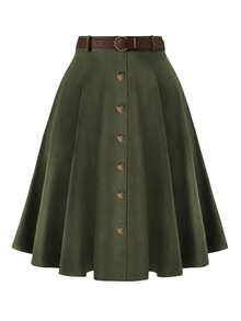 Linhara Jupe casual à boutons de couleur unie pour grandes tailles