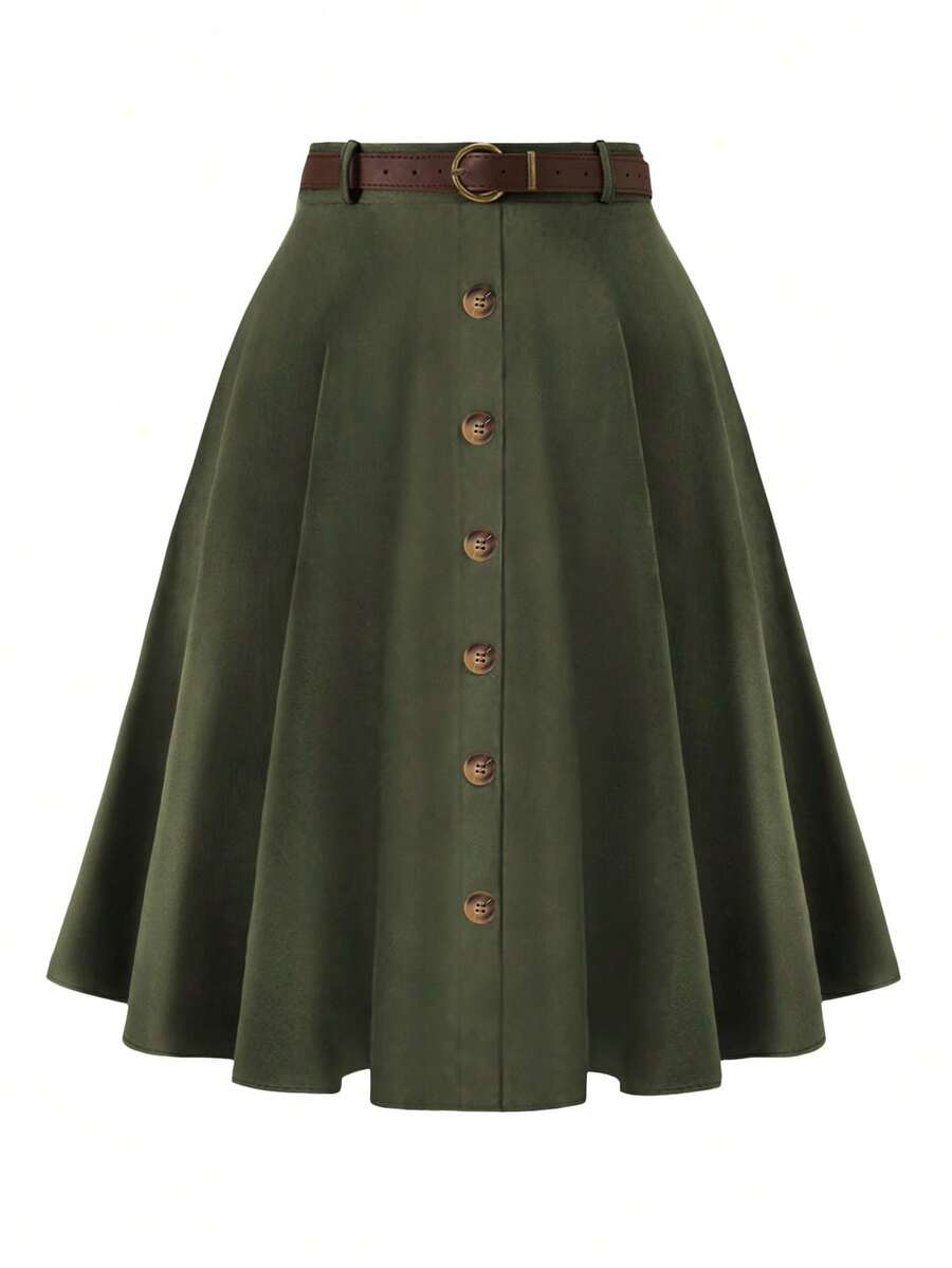 Linhara Jupe casual à boutons de couleur unie pour grandes tailles