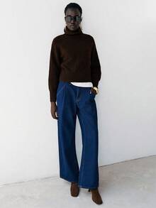 Lumivelle Áo len cổ lọ trơn màu thường ngày dành cho nữ, Thu/Đông - Cà phê nâu - Xem 3