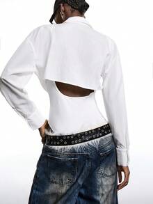 LYSMO 女士纯色落肩长袖二合一连体衣