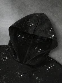 PAVTROS 男士休闲时尚街头字母印花纹理面料连帽衫和抽绳腰带撞色喇叭裤套装 - 彩色 - 查看 4