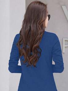 INAWLY Áo thun dài tay trơn màu thường ngày dành cho nữ, đa năng cho mùa thu - Màu xanh lam - Xem 2