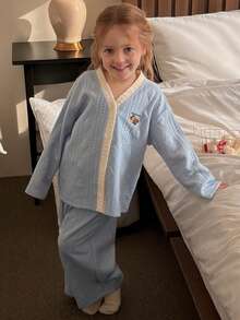 DAZY Young Girl Fall Knitted Loungewear Set - Baby Blue - View 3