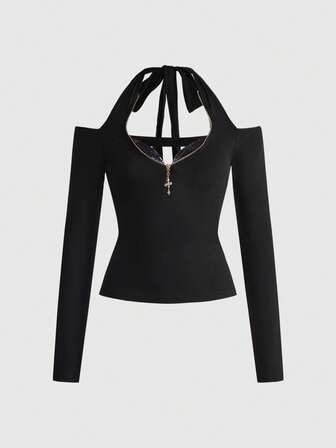 J-Fashion Maglietta aderente a maniche lunghe e crop top in stile Y2K