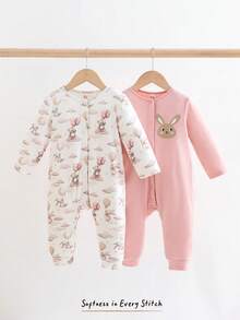 Cozy Pixies Bộ 2 món áo liền quần dài tay cổ tròn mềm mại họa tiết động vật hoạt hình cho bé gái - Nhiều màu - Xem 7