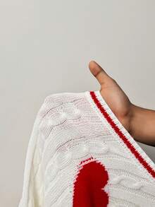 BamGleam Áo len nữ tay dài màu trắng kẻ sọc đỏ cổ tròn in hình trái tim đỏ, thích hợp cho đêm giao thừa, kiểu dáng thường ngày, phù hợp cho các cặp đôi dự tiệc. - trắng - Xem 8