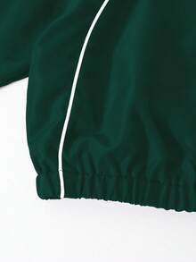 Sparklyn 3 件套女孩休闲装，包括：带罗纹饰边的连帽拉链短夹克、白色吊带背心和阔腿裤，秋季套装 - 墨綠色 - 查看 4