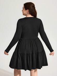 Enliva Große Größen Apfel-förmiges Damen Schwarz Langarm Locker Große Größen T-Shirt Kleid Herbst Kleidung für Damen, Winter, CURVE PLUS