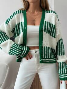 EURMUSE Solid Beige Ribbed Knit Belted Longline Cardigan With V Neck And Turn Up Cuff Sleeves For Women - Green - View 4