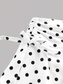 Girlism Tween Girls' Polka Dot Ruched A-Line Mini Skirt, Summer - White - View 3