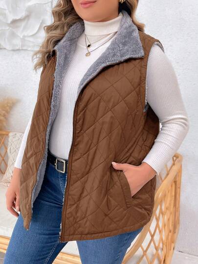 EMERY ROSE Chaleco con cremallera y forro térmico de unicolor para mujer talla grande, para invierno