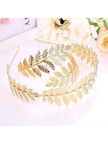 1set Greek Goddess Headband & Armband, Bridal Jewelry Set, Adjustable Roman Laurel Leaf Crown Armlet & Bracelet - Gold - View 5